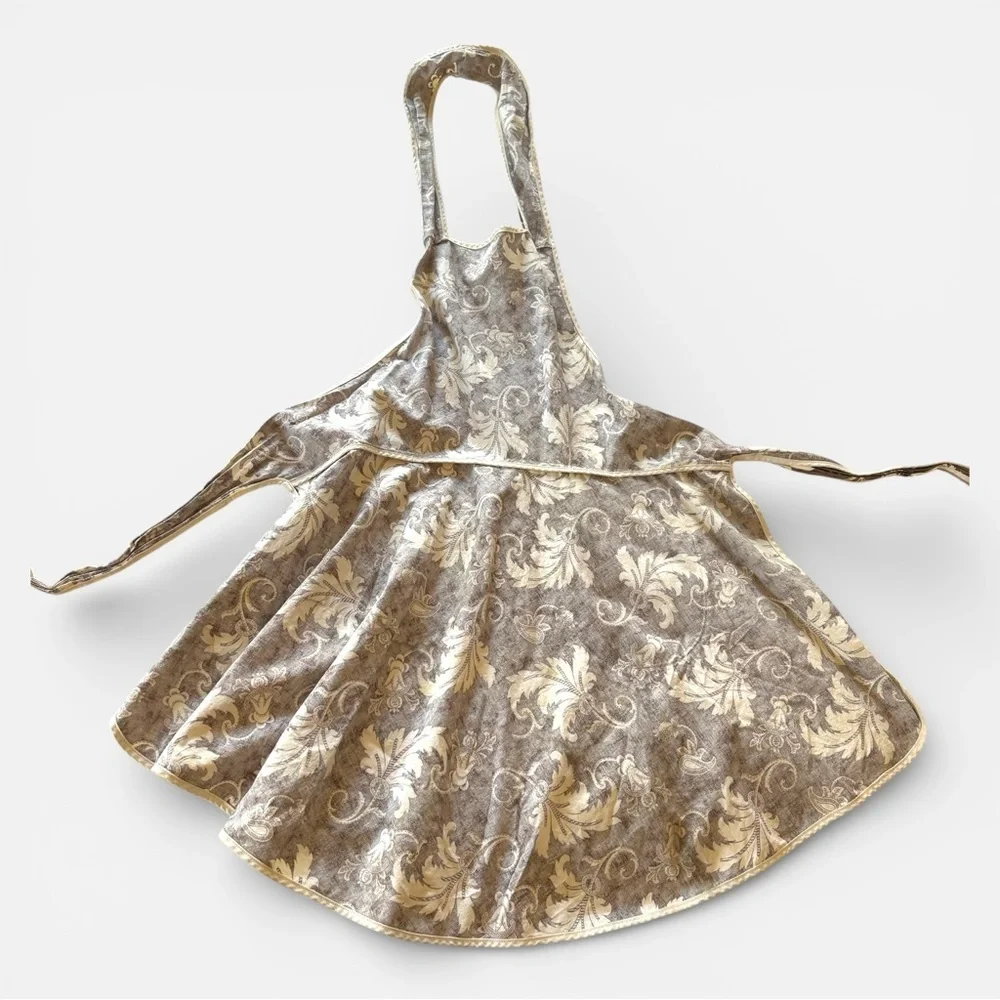 Vintage 50s Single Stitch Women’s Kitchen Apron Brown Floral Print Front Pocket